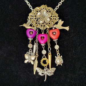 #493 Spring Creatures Boho Fringe & Tassel Charm Pendant Necklace